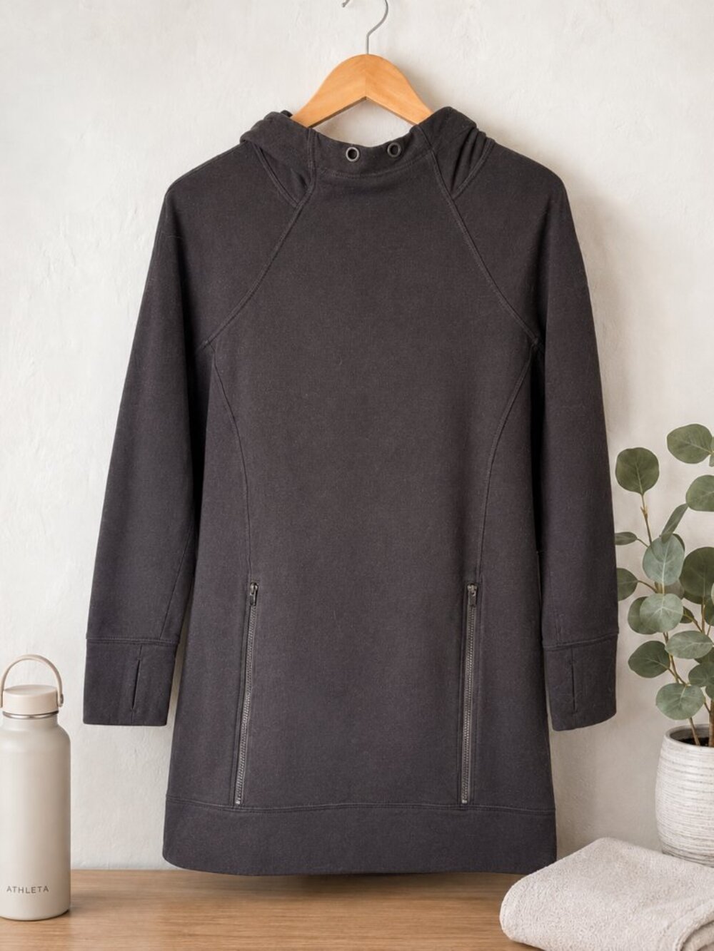 Athleta Victory Sweatshirt Dress Black Medium Fleece Lined